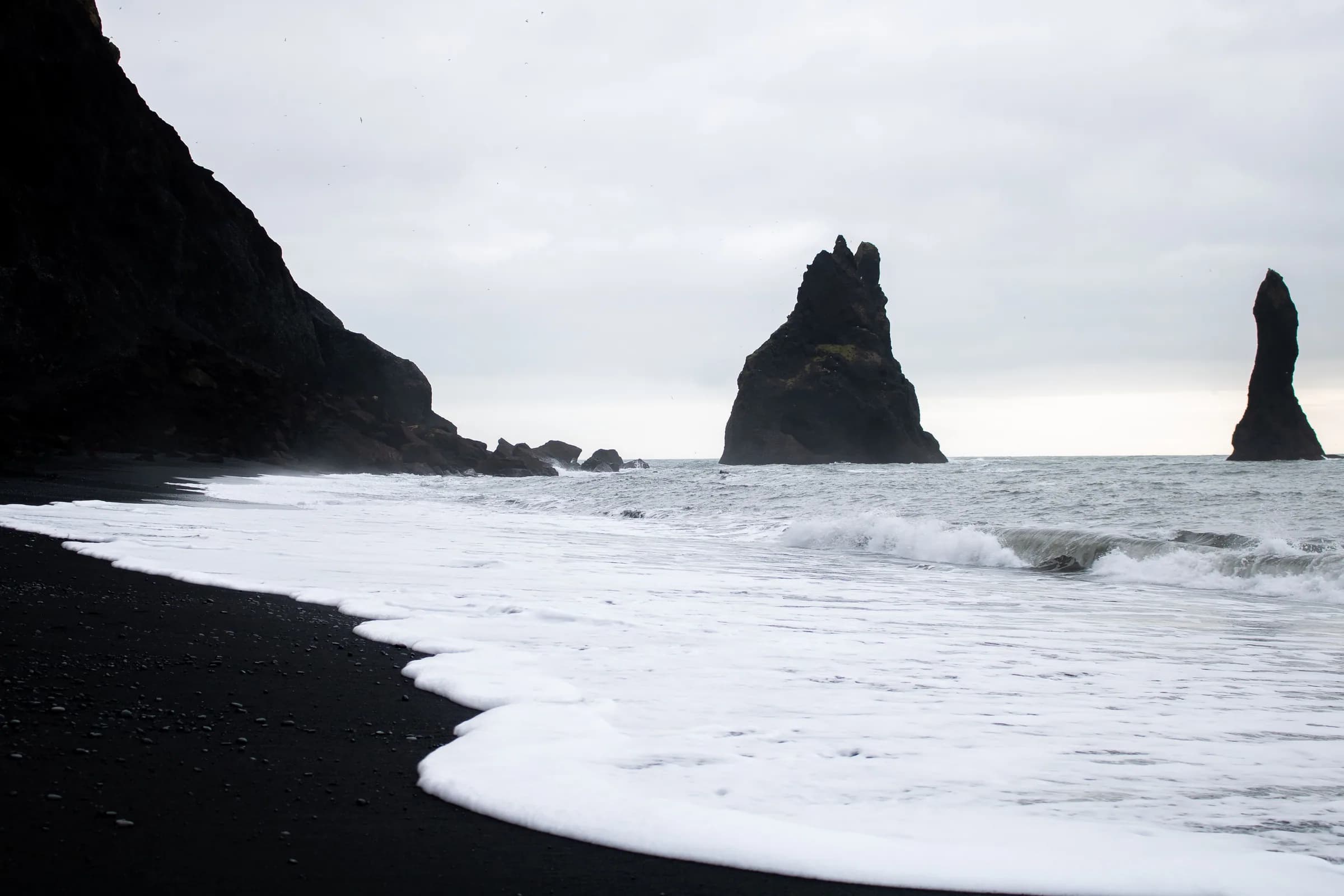 Empty black-sand coastline at first light, Iceland